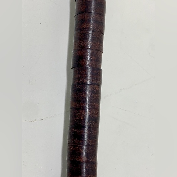 19th Century Antique Turned Bone Stacked Leather Walking Stick England - Picture 7 of 16